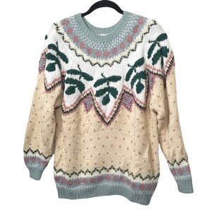 Tarazzia Vintage Olive Branch Knit Fair Isle Sweater